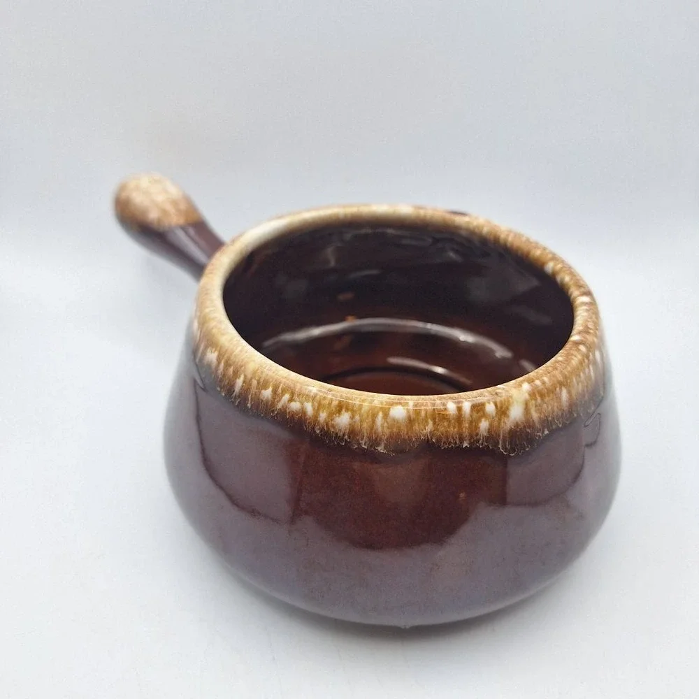 McCoy Pottery Onion Soup Bowl Brown Drip Glaze Handle‎ USA Vintage
